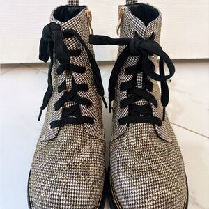 Kurt Geiger Black and Gold Houndstooth Combat Boots